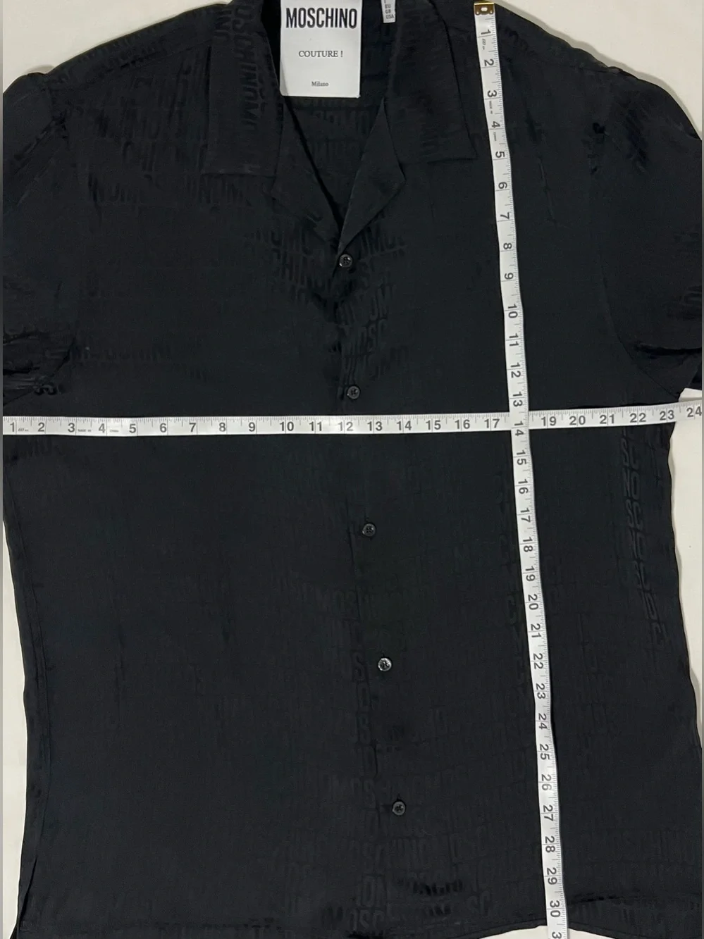 Moschino Couture! Milano Black Logo Jacquard Silk Blend Camp Shirt EU 40 Luxury